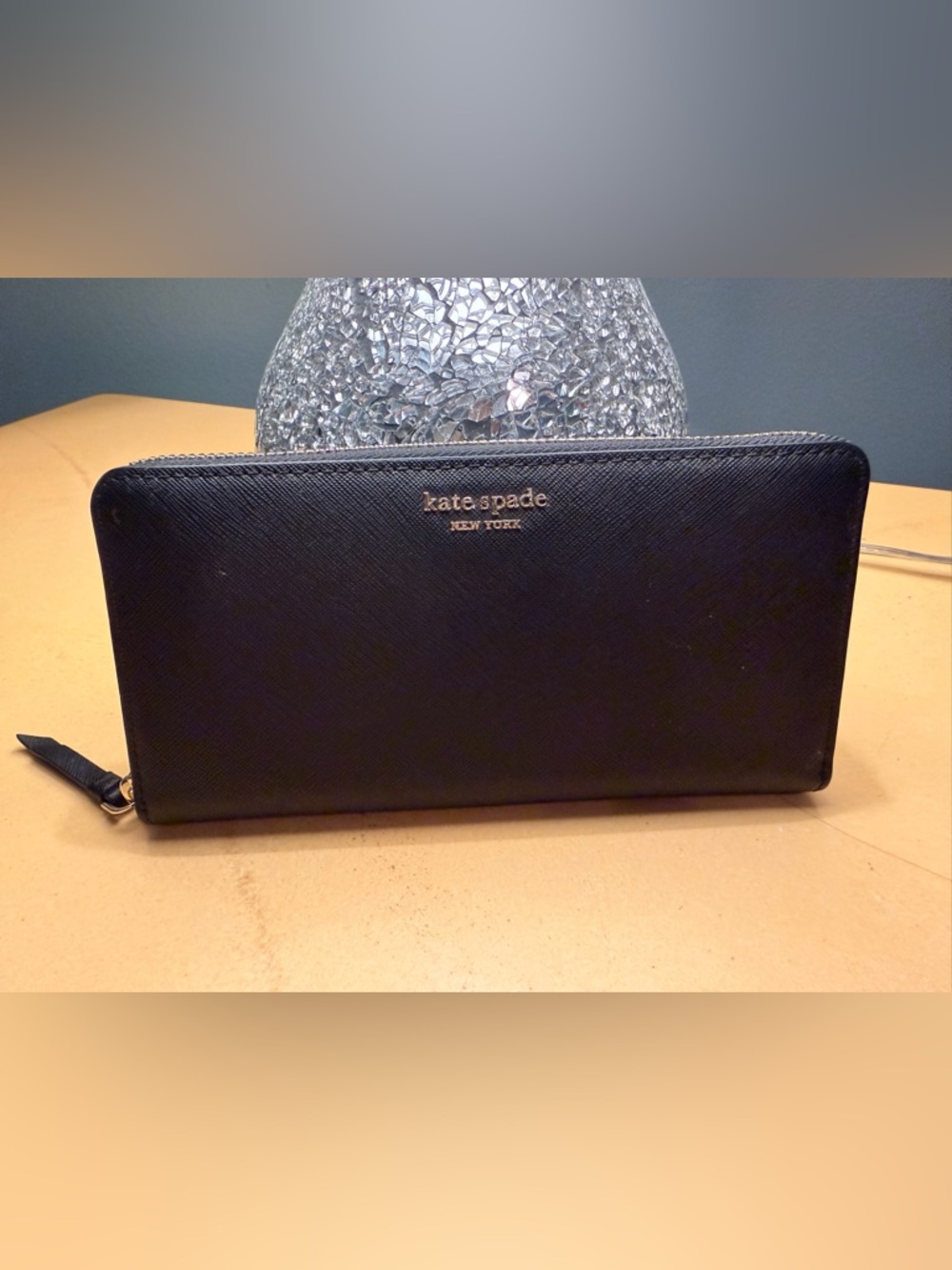 NWT! kate spade Black Saffiano Zip Around Wallet with Gold Logo